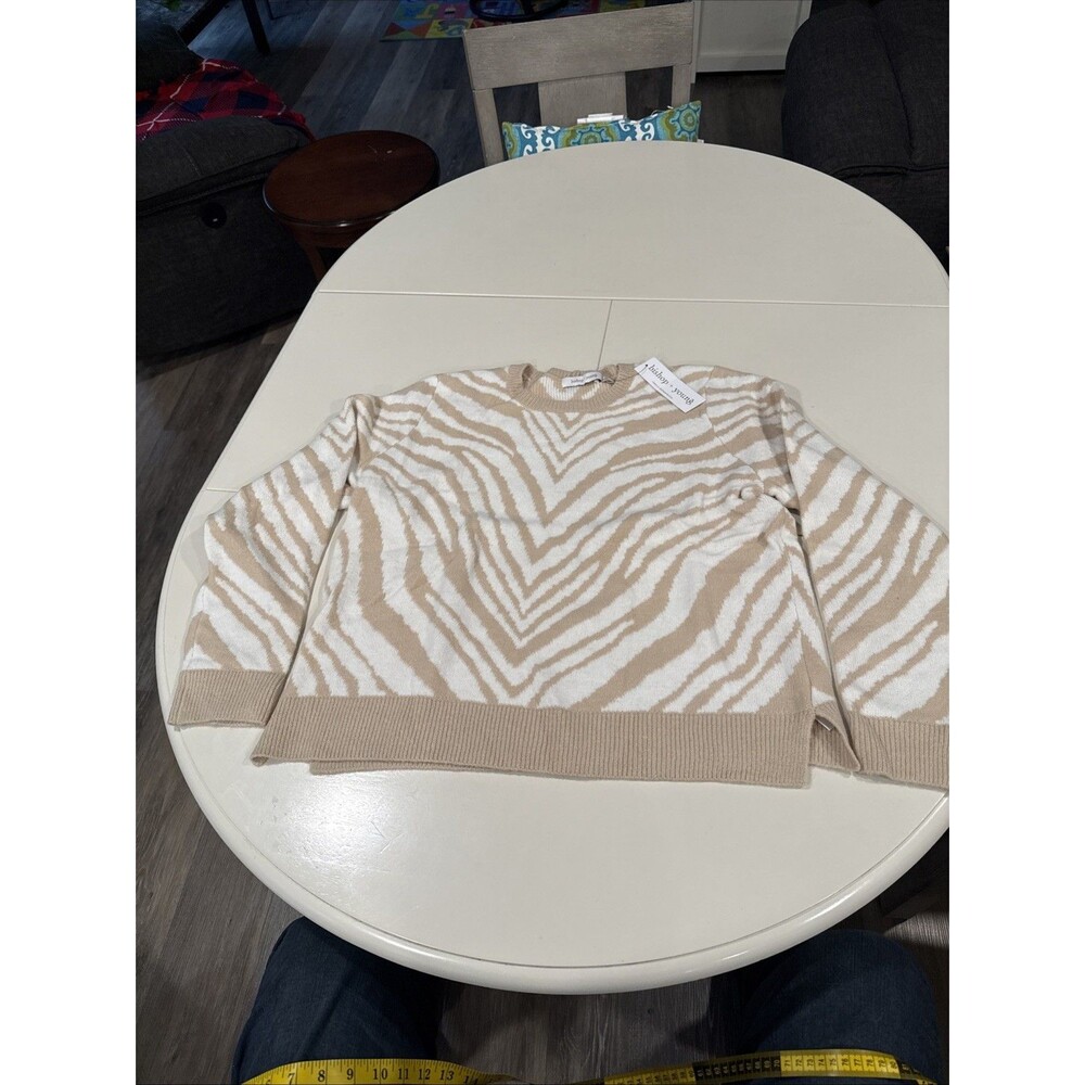 Bishop + Young Tiger Stripe Sweater White and Tan - Size 3X